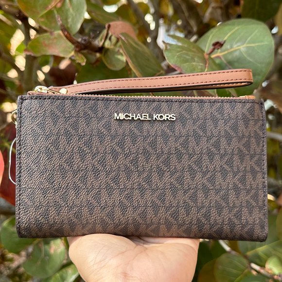 Michael Kors Jet Set Large Front Pocket Tote Bag + Double Zip Wallet MK Brown - Picture 12 of 16